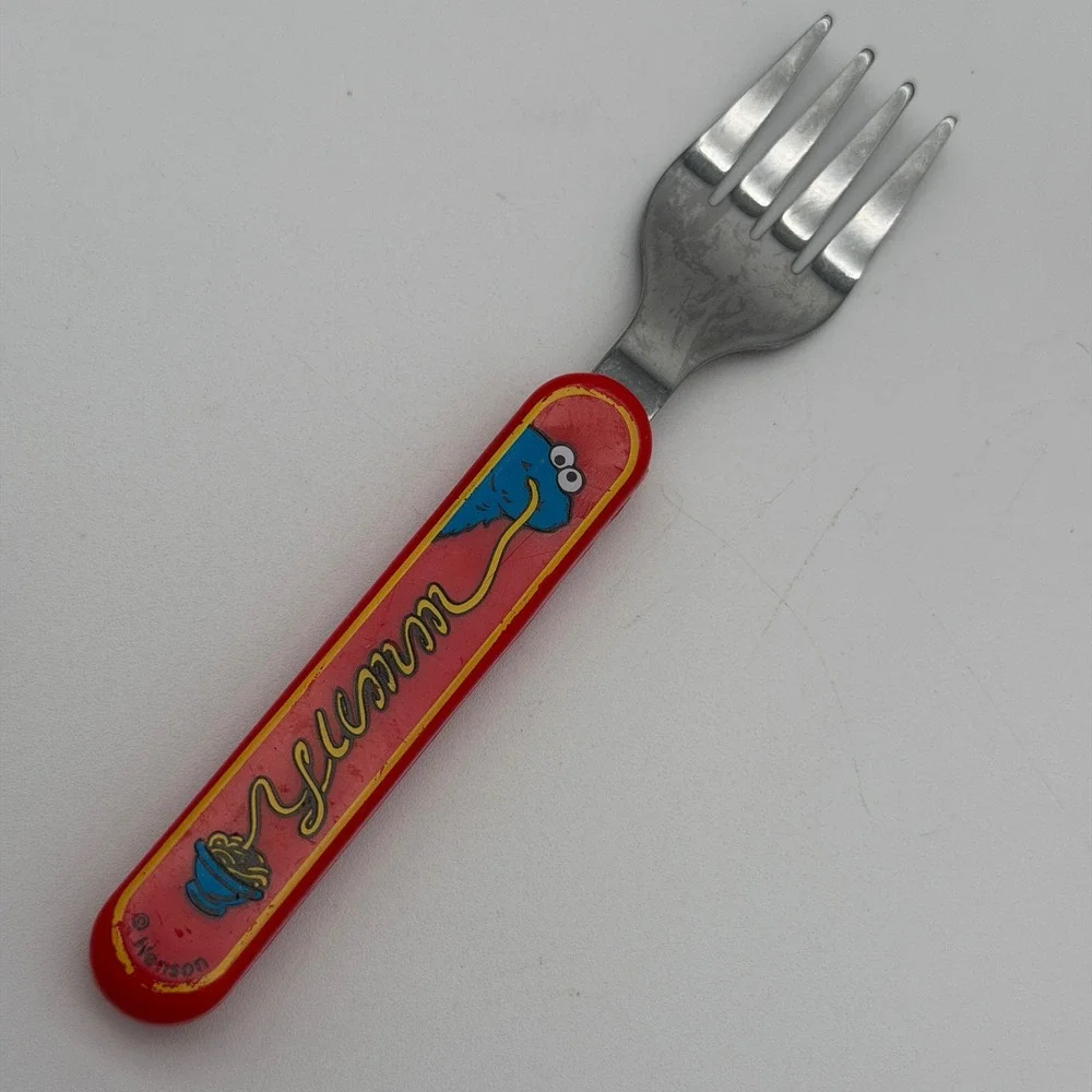 Vintage Sesame Street Cookie Monster Toddler Fork Spoon Set The First Years Red